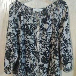 Ann Taylor Loft Sheer Black/Cream Floral Print